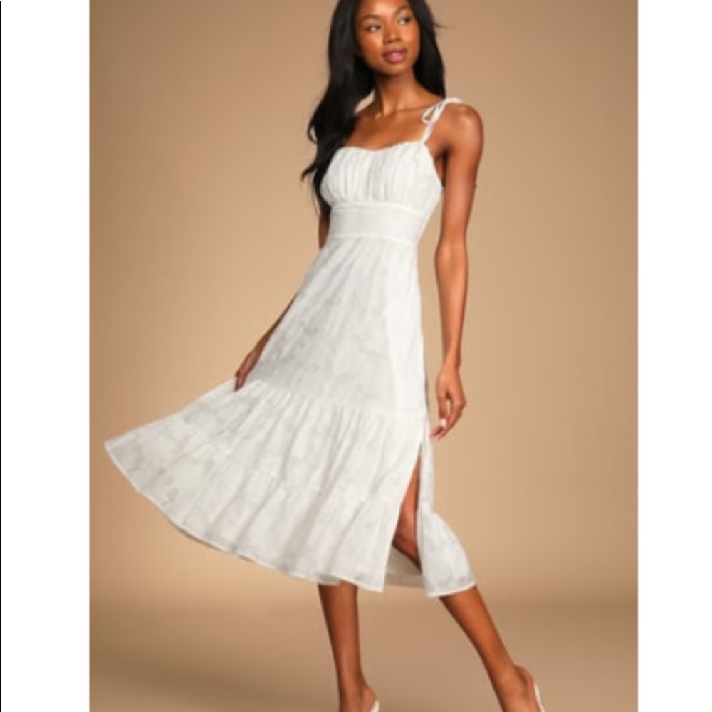 Sweet Sentiments White Jacquard Tiered Midi Dress